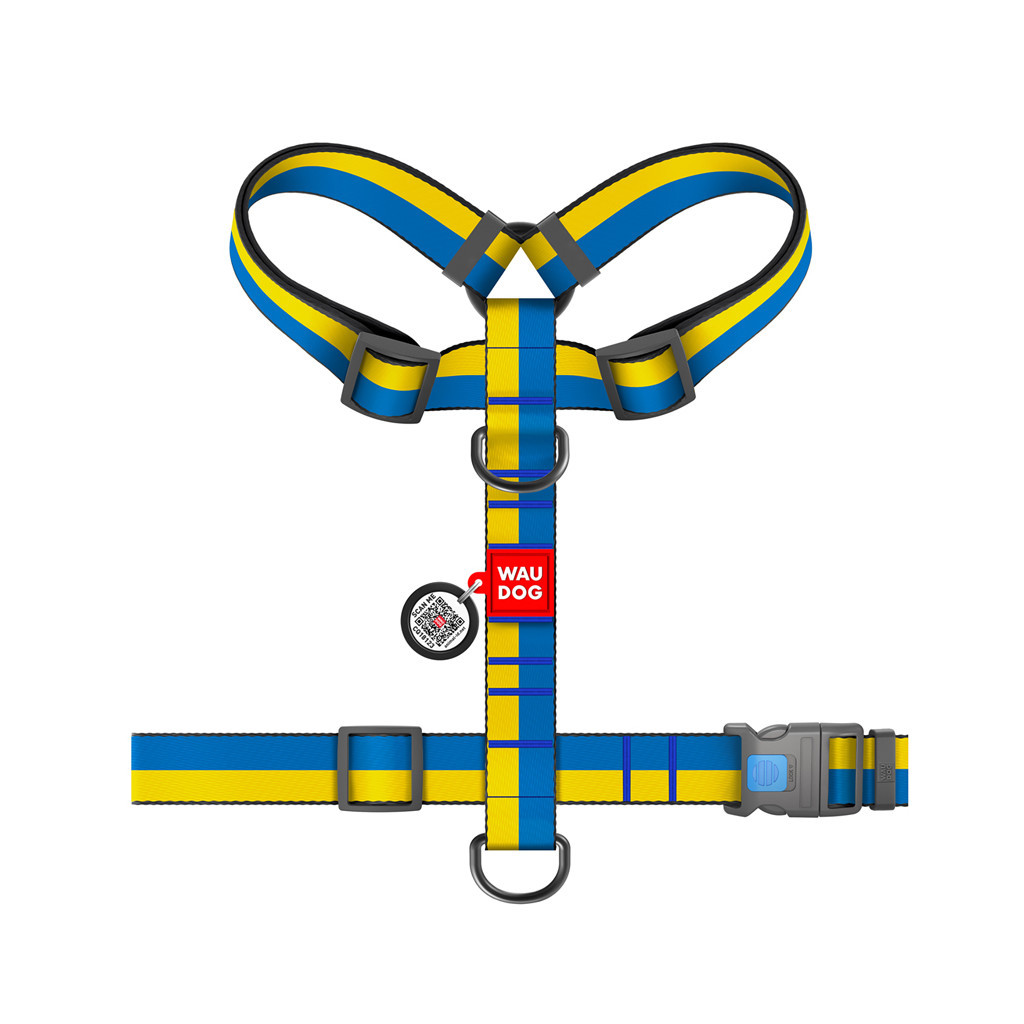 Шлея для собак WAUDOG Nylon анатомічна H-подібна з QR-паспортом "Colors of freedom" пластиковий фастекс XL (323-4020) - изображение 2