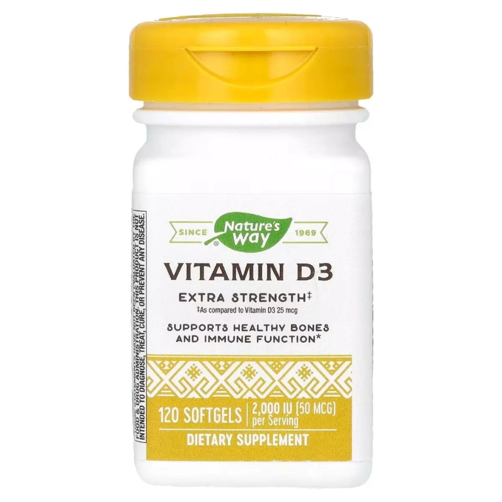 Вітамін Nature's Way Вітамін D3, 50 мкг (2000 МО), Vitamin D3, Extra Strength, 120 гелевих капсу (NWY-15590) - зображення 1