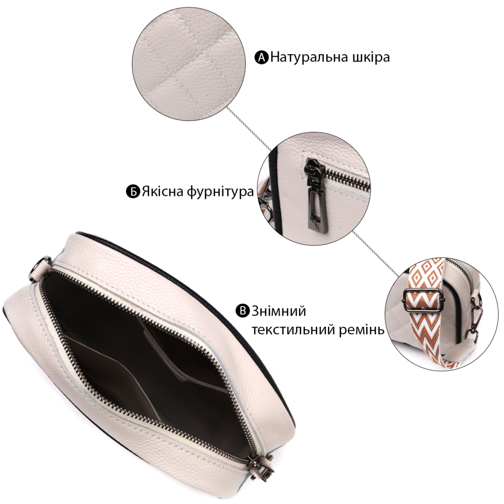 Сумка Vintage Жіноча через плече на одне відділення із натуральної шкіри Біла (22383) - зображення 4