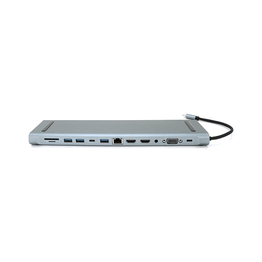 Концентратор Voltronic USB-C 12-in-1 USB-C + 2xUSB 2.0 + USB 3.0 + 2xHDMI + VGA + SD/TF + RJ45 + 3.5mm + PD 0.1m silver (YT-HTC12in1) - зображення 1
