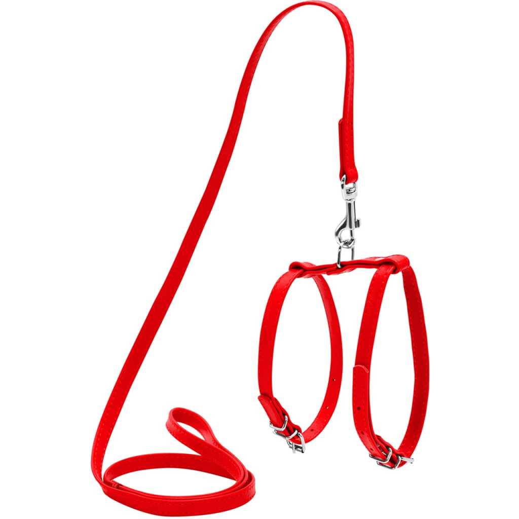 Шлея для собак WAUDOG Glamour з повідцем шкіряна Ш 9 мм А 20-30 см В 30-40 см червона (33993) - зображення 1