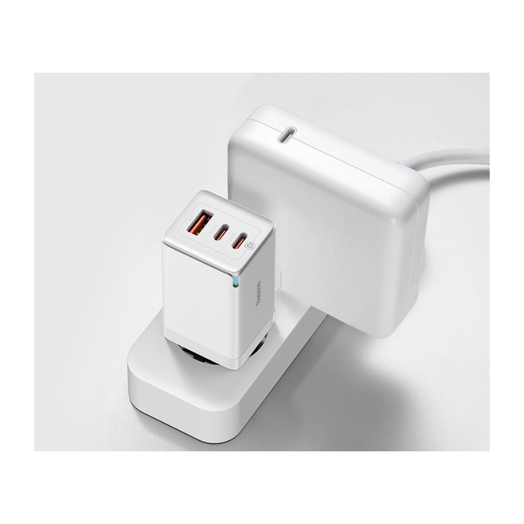 Зарядний пристрій Baseus 2xUSB-C 65W + 1xUSB GaN + cable USB-C to USB-C 100W 1.0m white (CCGP120202) - зображення 8