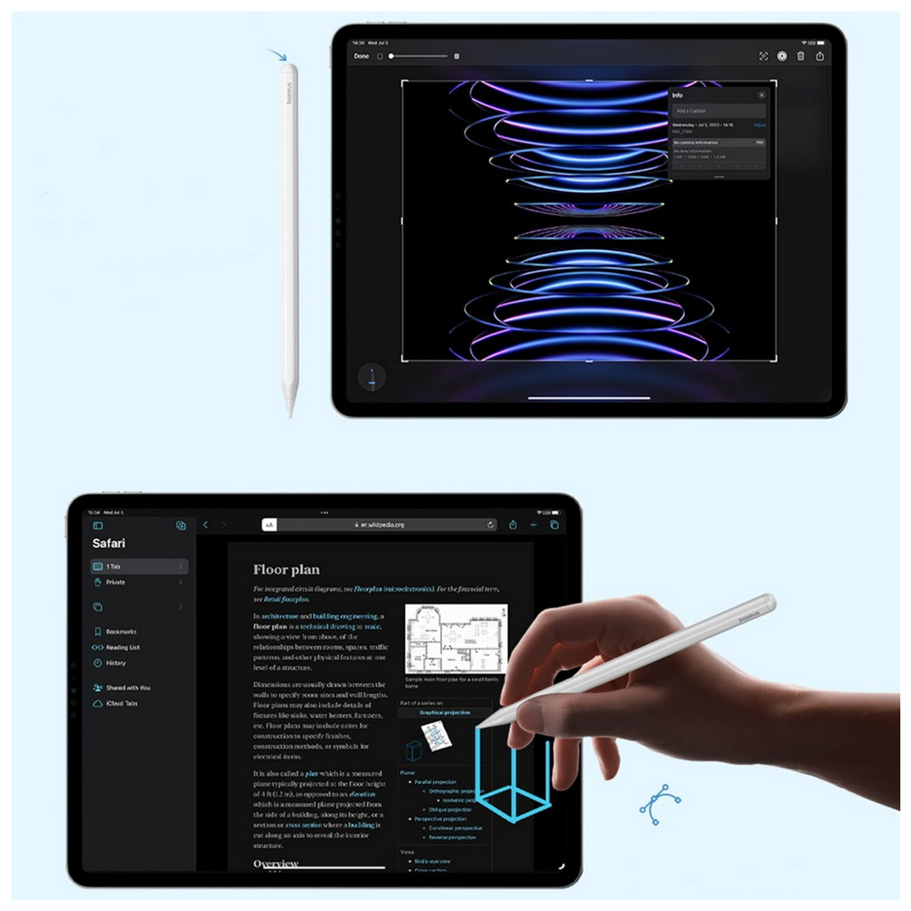 Стилус Baseus Smooth Writing 3 Wireless Charging Stylus Active White (P80080806213-00) - picture 8