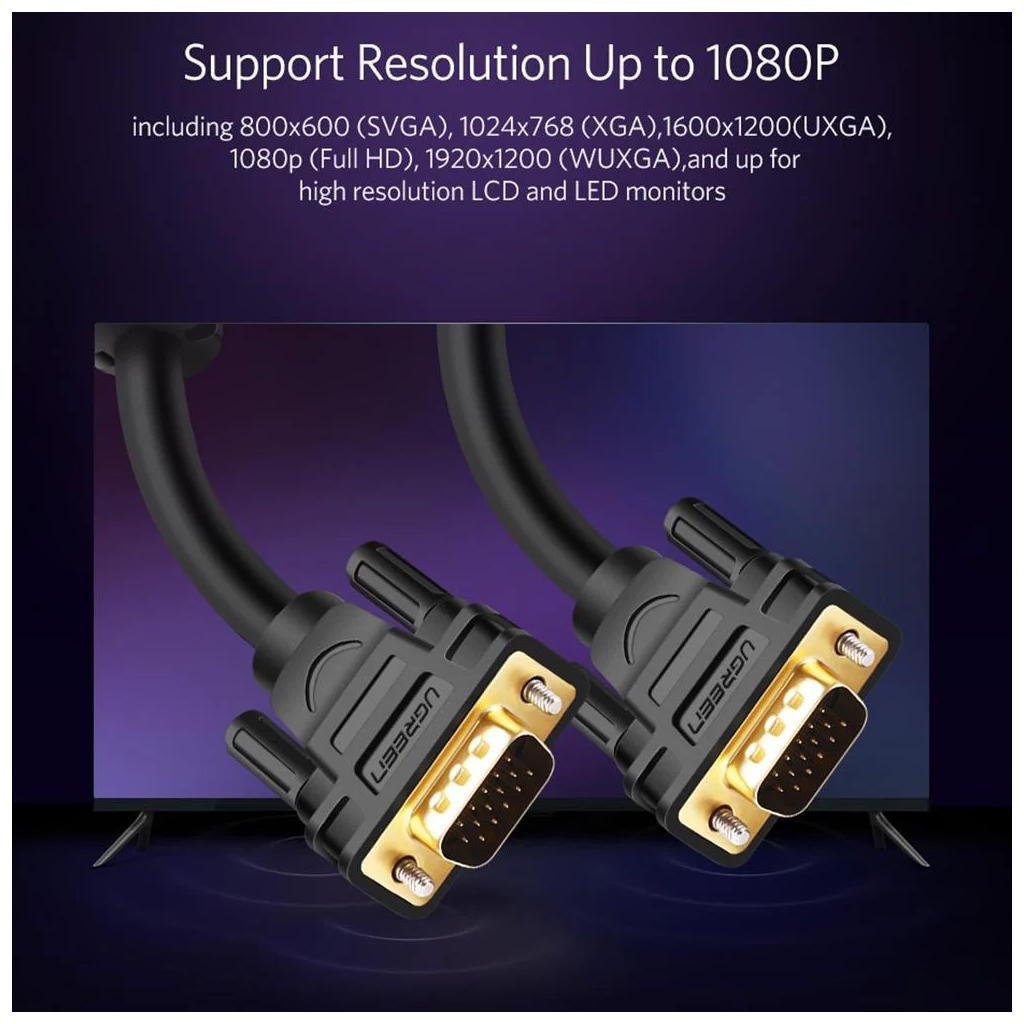 Кабель мультимедійний VGA M to VGA M 1.0m VG101 black UGREEN (11673) - зображення 8