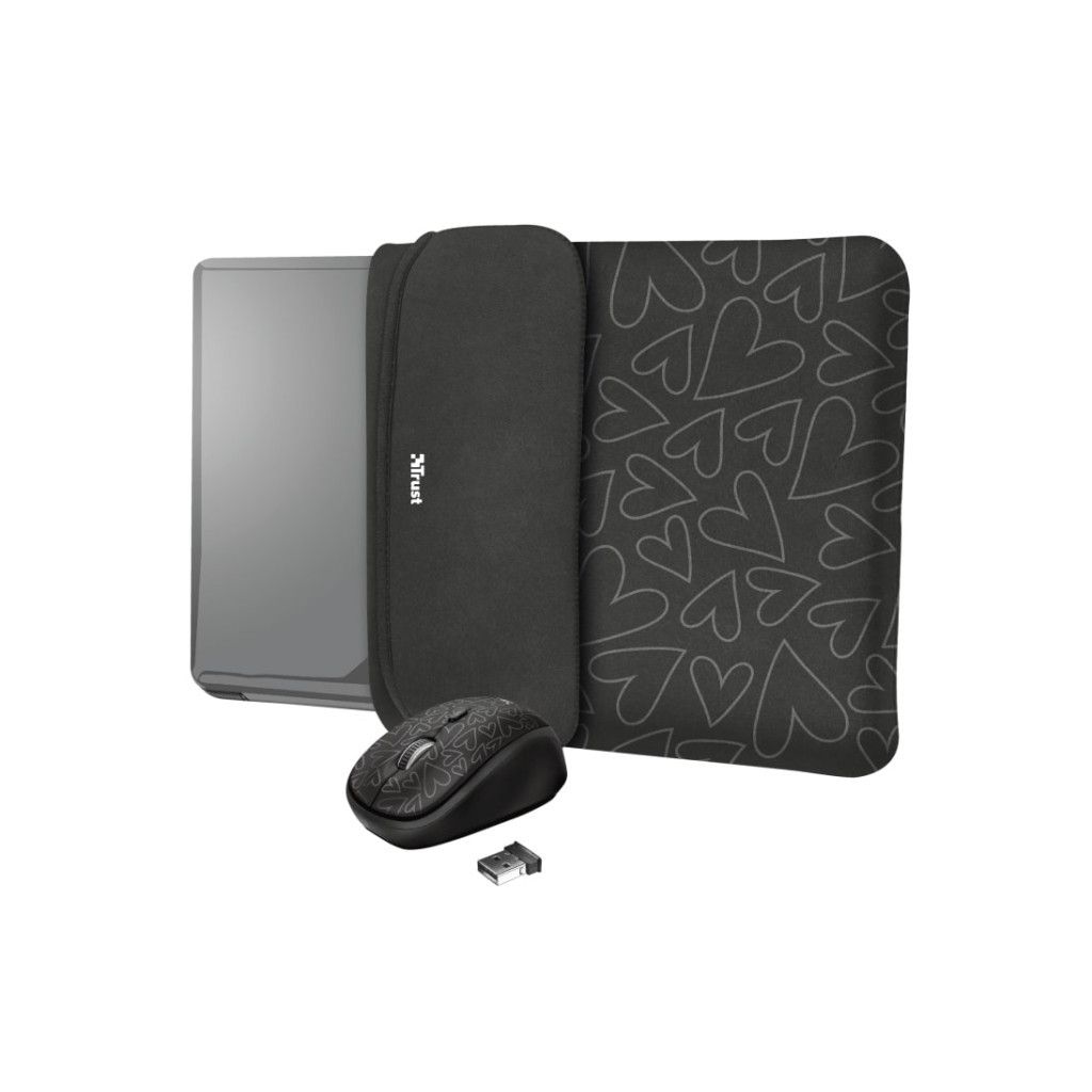 Чохол до ноутбука Trust 15.6" Yvo Mouse & Sleeve Black-hearts + mouse (23440) - изображение 1