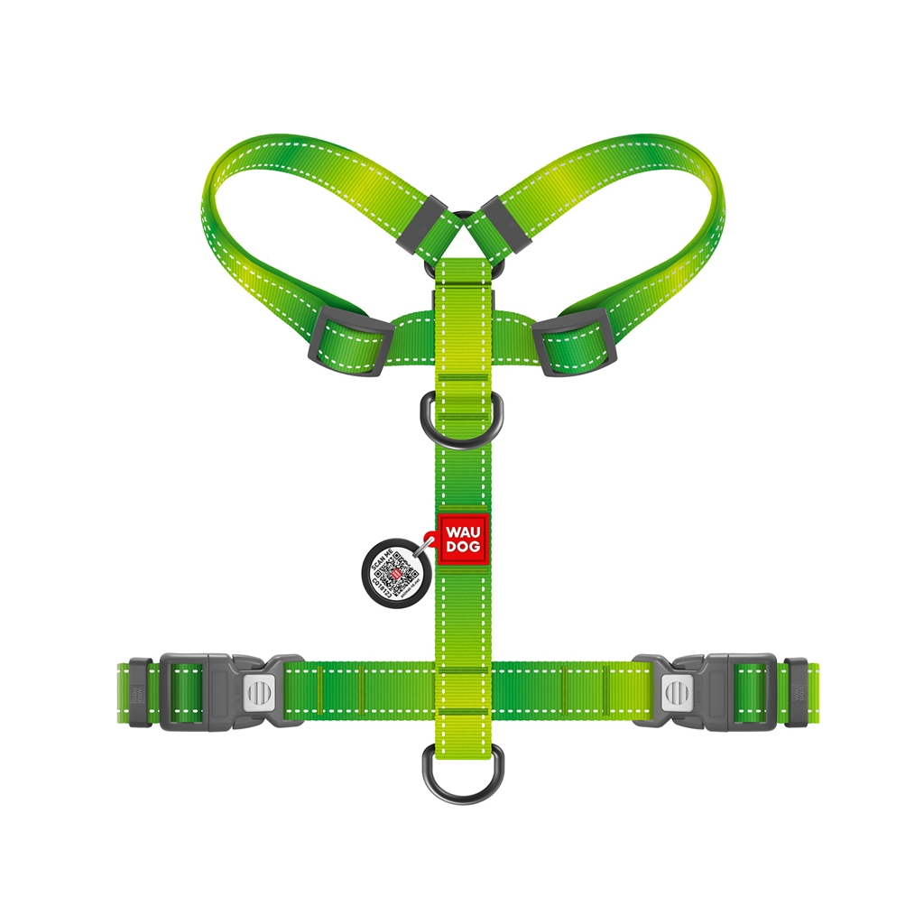 Шлея для собак WAUDOG Nylon Mono анатомічна H-подібна з QR паспортом, пластиковий фастекс, L салатова (54585) - зображення 3