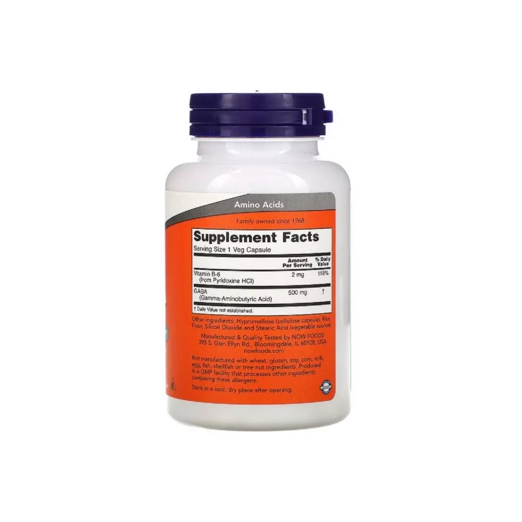 Амінокислота Now Foods GABA (гамма-аміномасляної кислоти) 500мг, 100 дотримуються в (NOW-00087) - зображення 2