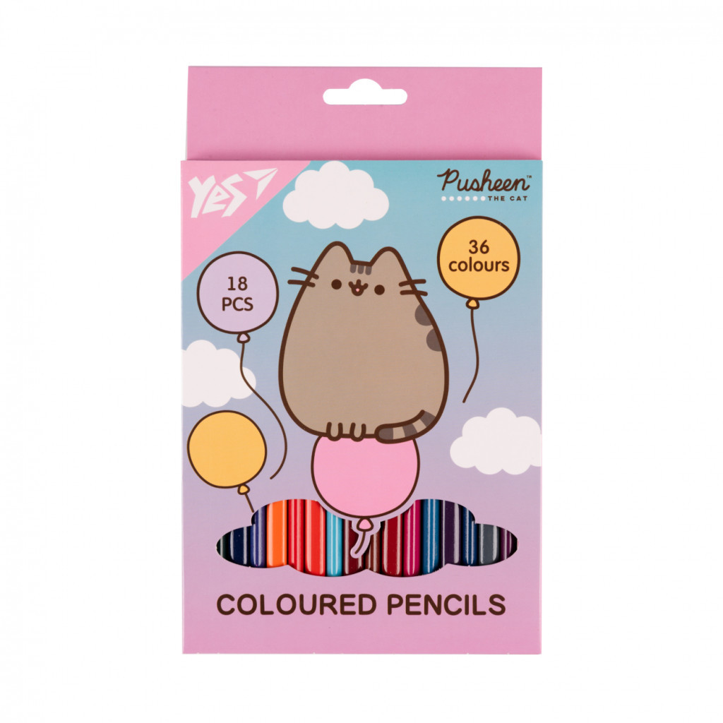 Олівці кольорові Yes Pusheen Balloons двосторонні 18 шт. 36 кол (290751) - зображення 1