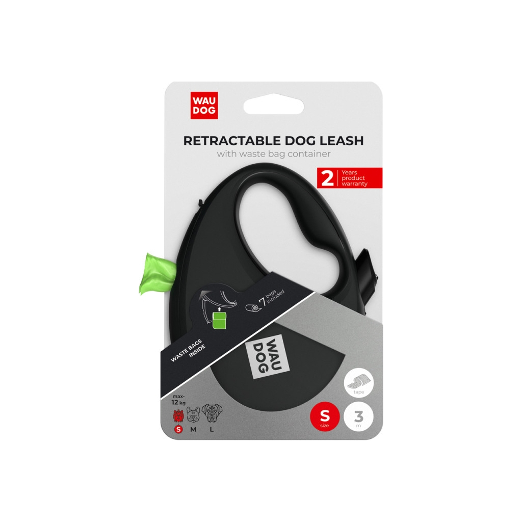 Повідець для собак WAUDOG R-leash з контейнером для пакетів S до 12 кг 3 м чорний (26281) - зображення 6