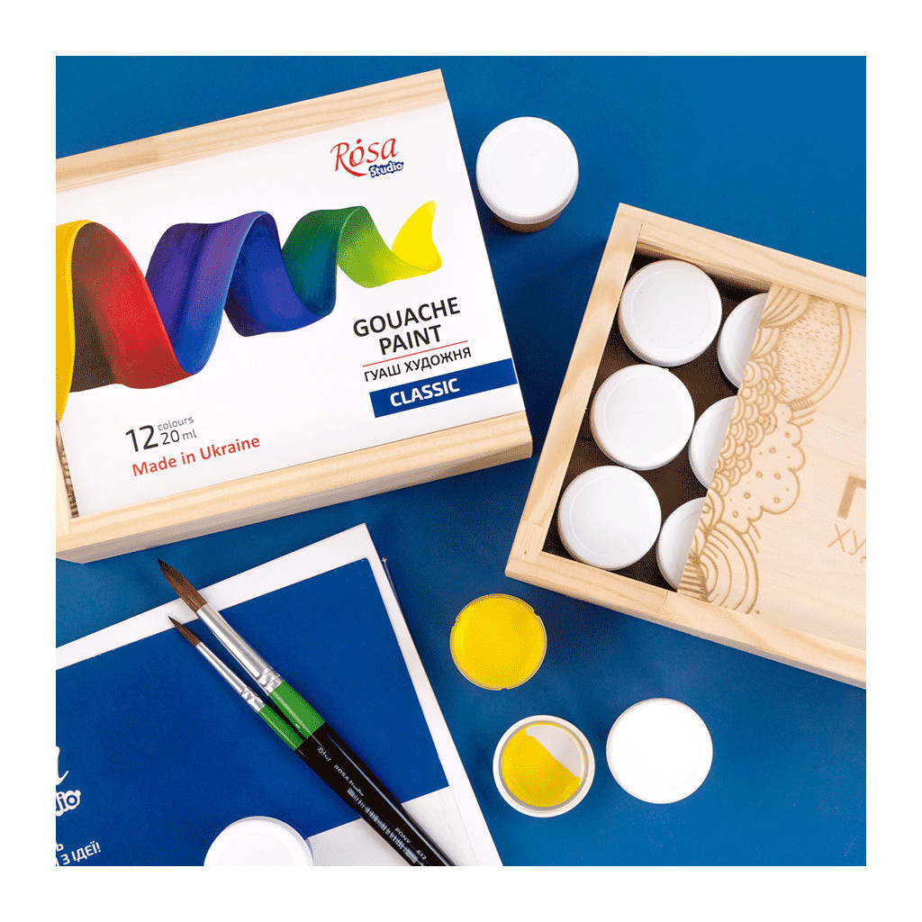 Гуашеві фарби Rosa Studio Classic 12 кольорів по 20 мл, дерев’яний пенал (4823098540632) - зображення 5