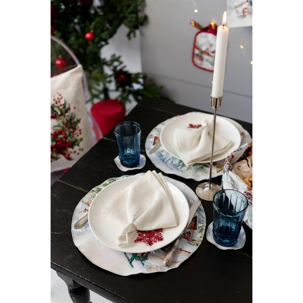 Серветка на стіл Прованс гобеленова з велюром Снігова зима D 35см (036442) - зображення 9