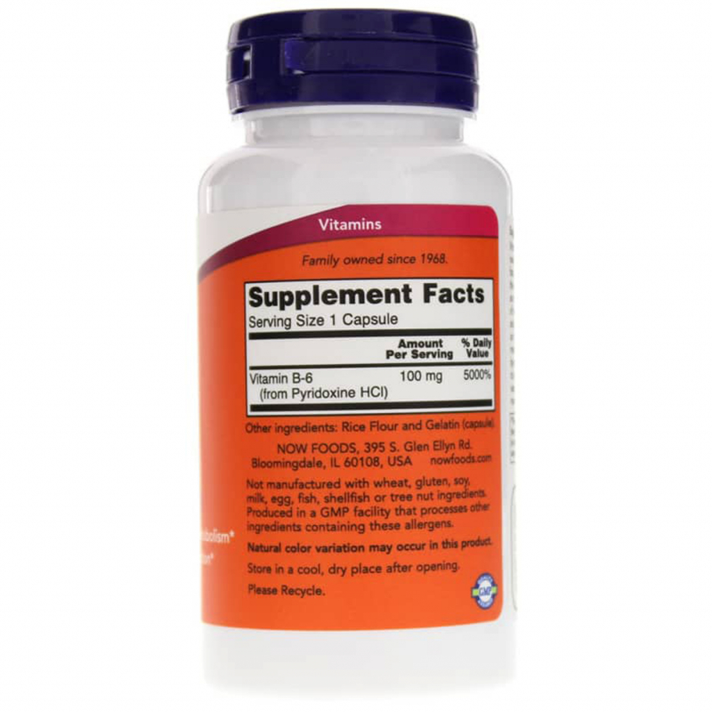 Вітамін Now Foods Вітамін В6 (Піридоксин), Vitamin B6, 100 мг, 100 капсул (NF0456) - зображення 2