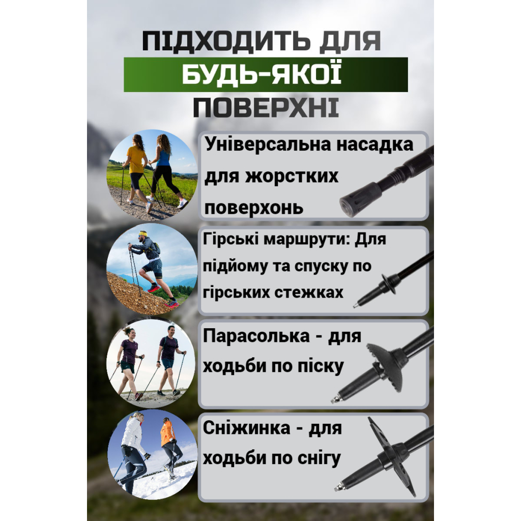 Трекінгові палиці PowerPlay 9109 Fika Black/Yellow 60-135 см (PP_9109_Fika_Bl/Yellow) - изображение 6
