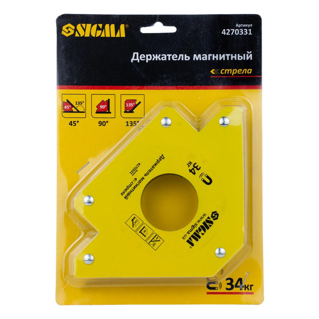 Магніт для зварювання Sigma стріла 34кг 110x110мм (45, 90, 135 °) (4270331) - изображение 5