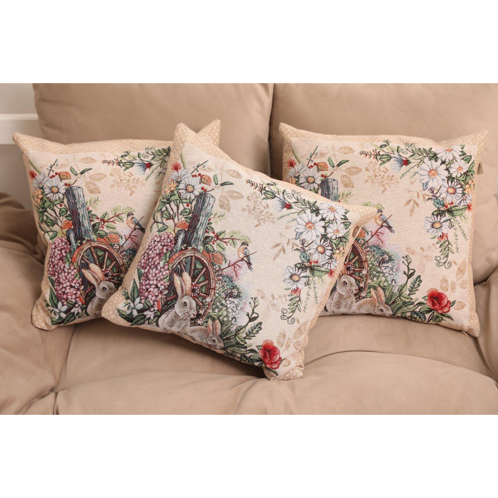 Подушка Прованс гобеленова декоративна Alicia колесо та кролики 45х45 см (021821) - зображення 3