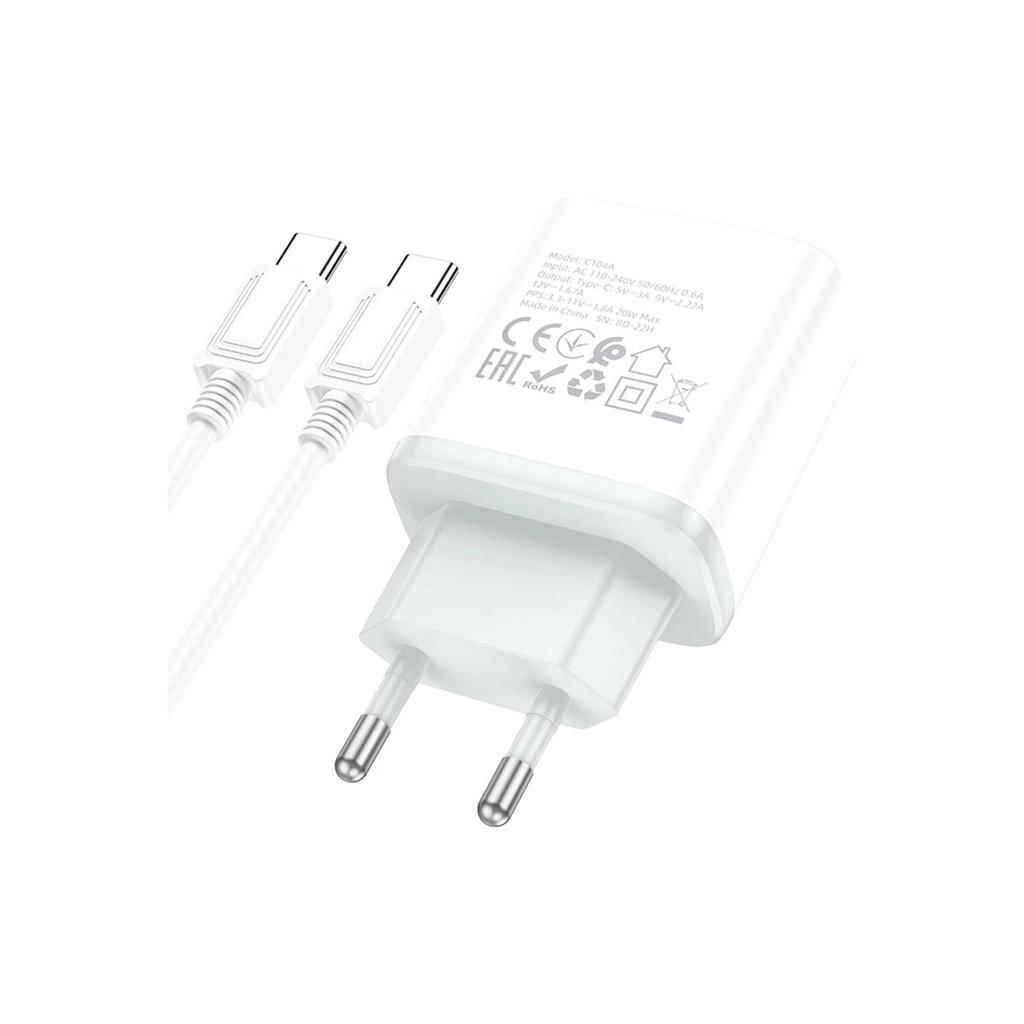 Зарядний пристрій HOCO C104A USB-C PD20W + cable USB-C to USB-C white (6931474782915) - зображення 5
