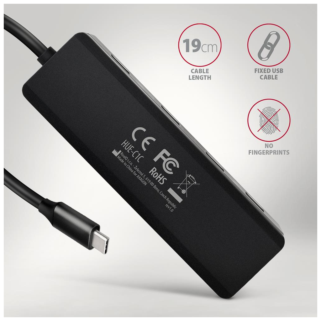Концентратор AXAGON USB-C to 4xUSB 3.0 black (HUE-C1C) - зображення 5