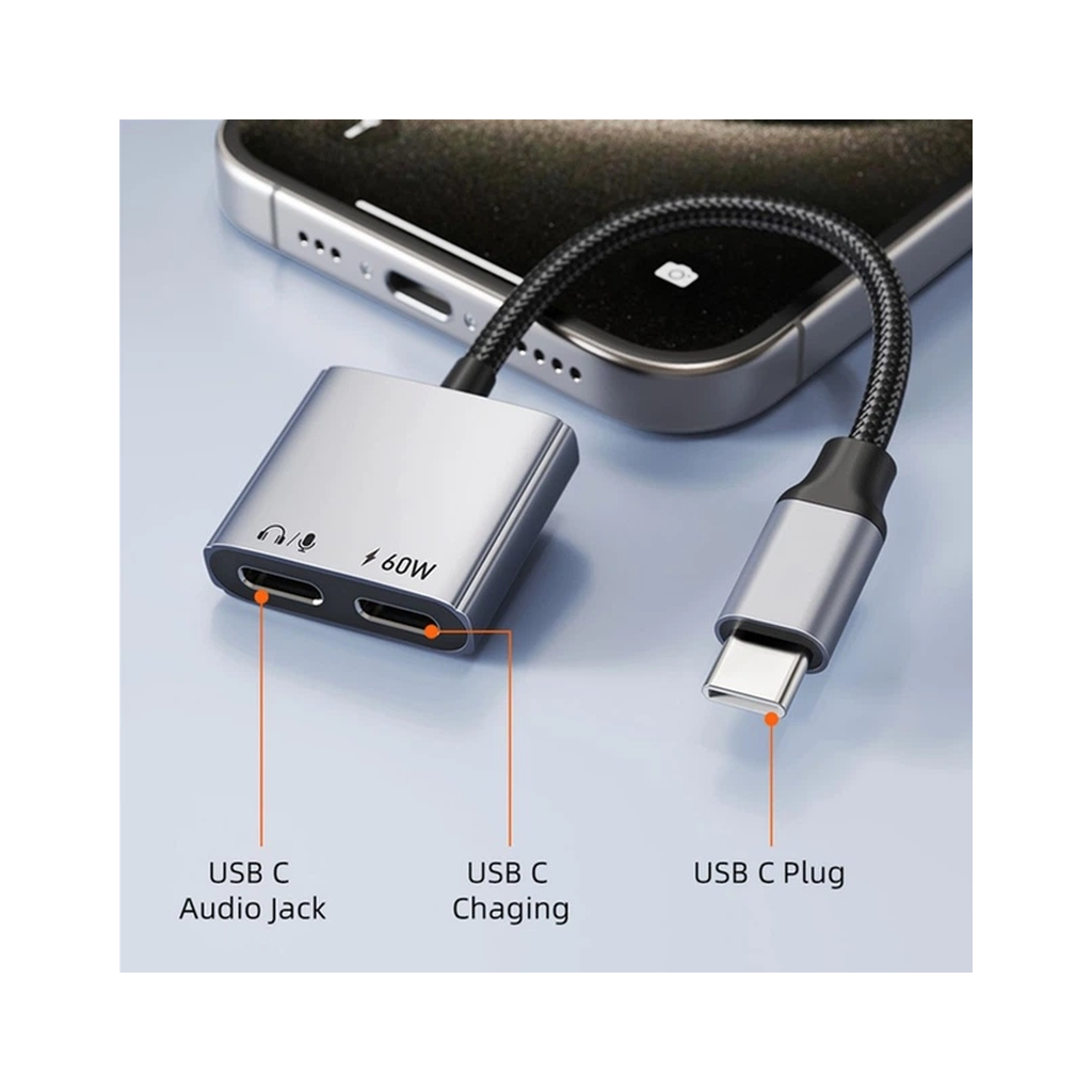 Перехідник USB-C M to USB-C F Audio + USB-C F PD60W Cabletime (CA915781) - зображення 4