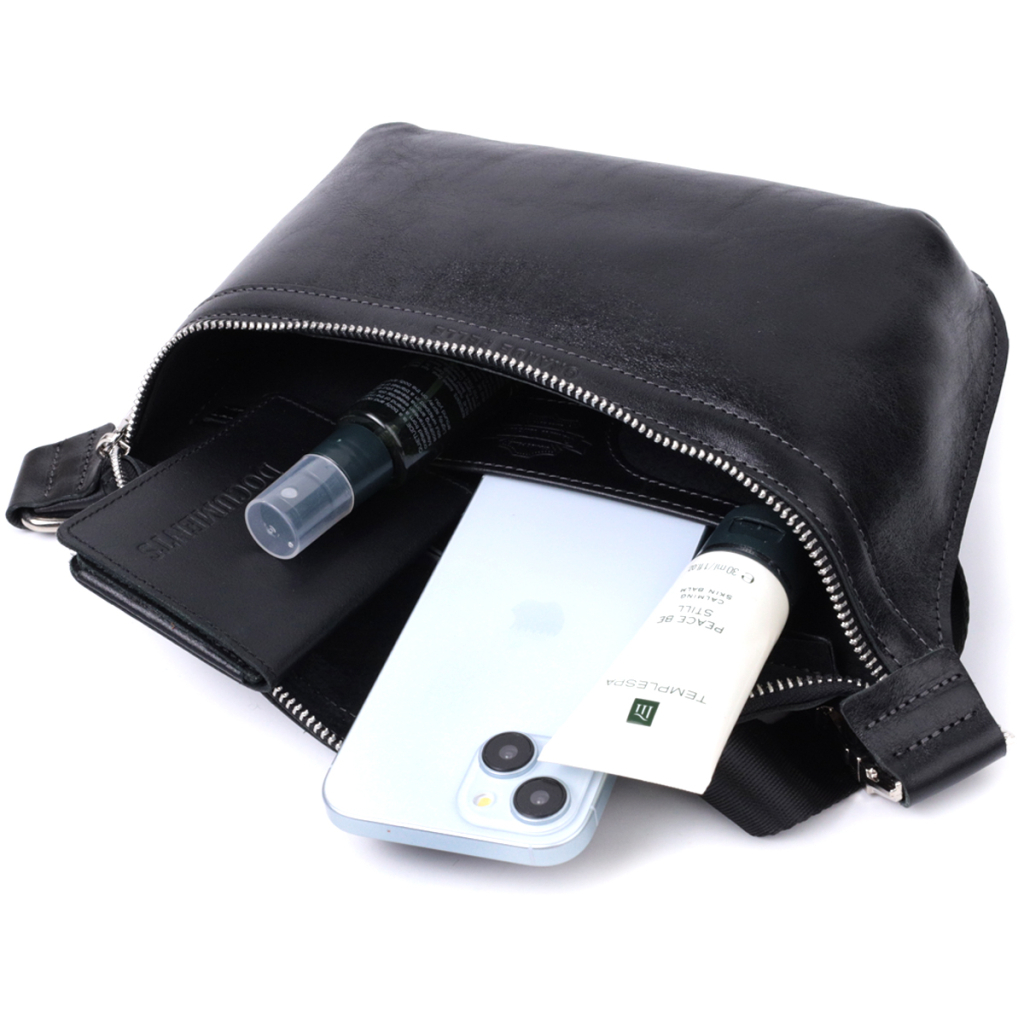 Сумка Grande Pelle Шкіряна бананка унісекс Чорна (22813) - зображення 8