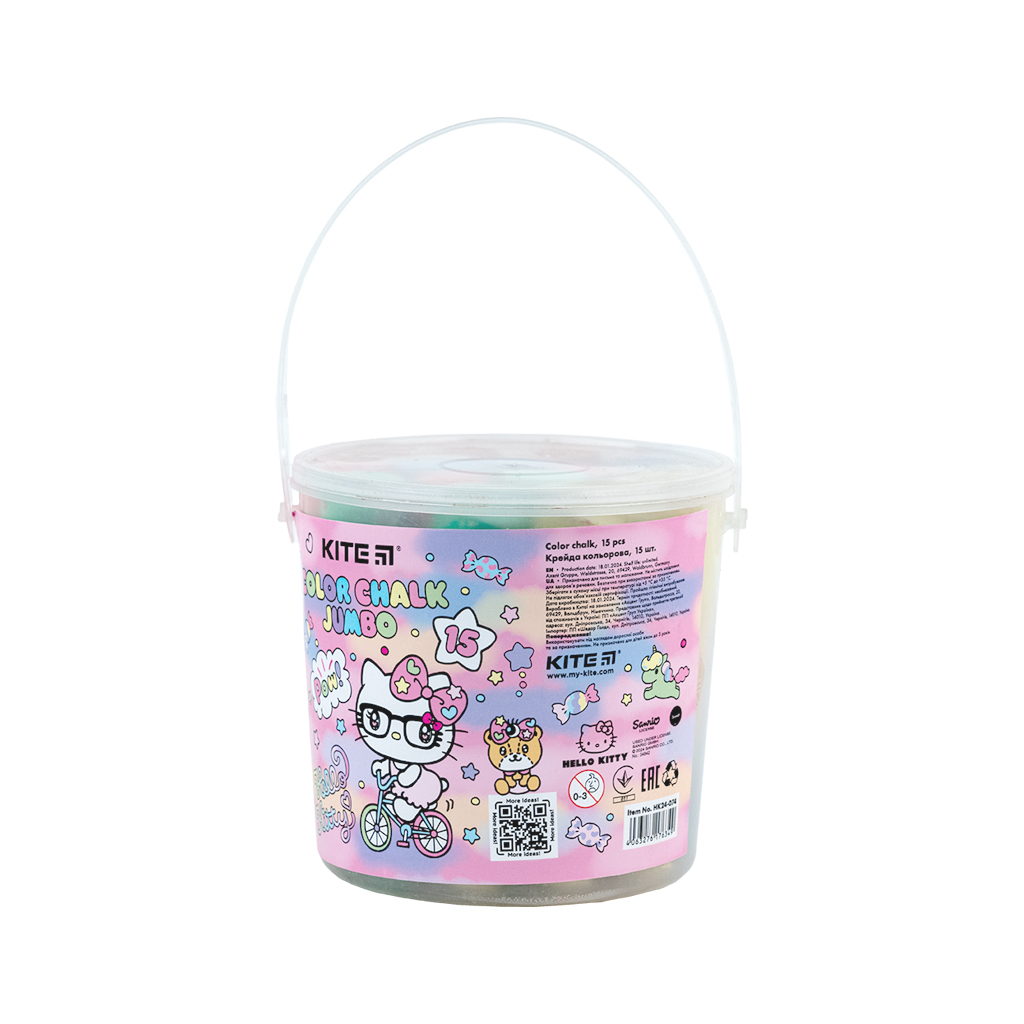 Крейда Kite кольорова Jumbo Hello Kitty, 15 штук у відерці (HK24-074) - изображение 1