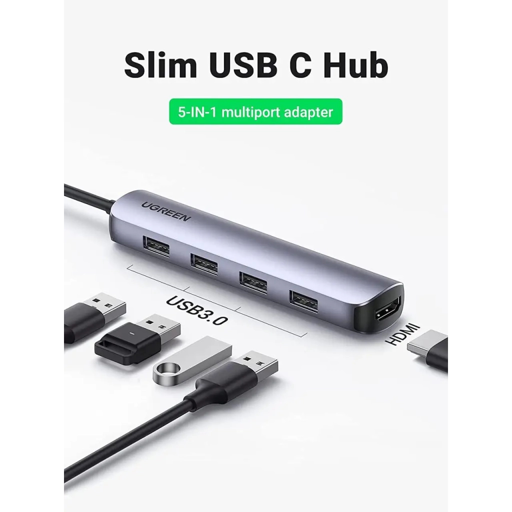 Концентратор Ugreen USB-C to 4xUSB 3.0 + HDMI CM417 gray (20197) - зображення 3