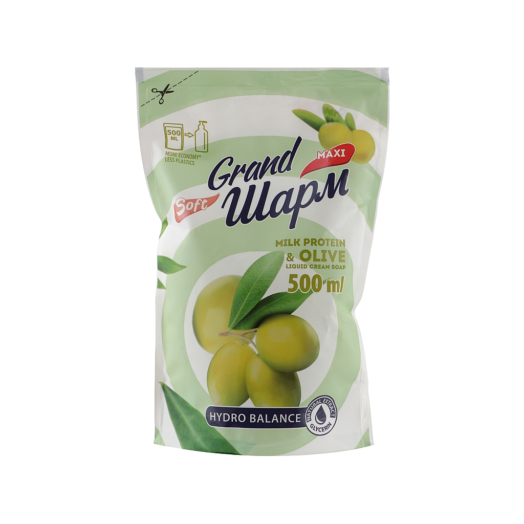 Рідке мило Grand Шарм Молочний протеїн і олива дой-пак 500 мл (4820195504086) - зображення 1