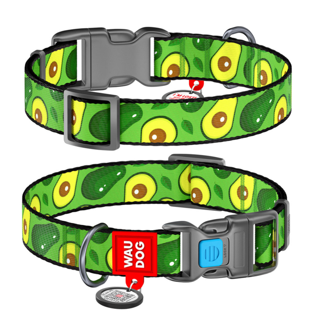 Нашийник для тварин WAUDOG Nylon з QR паспортом "Авокадо" пластиковий фастекс М (4762) - зображення 1
