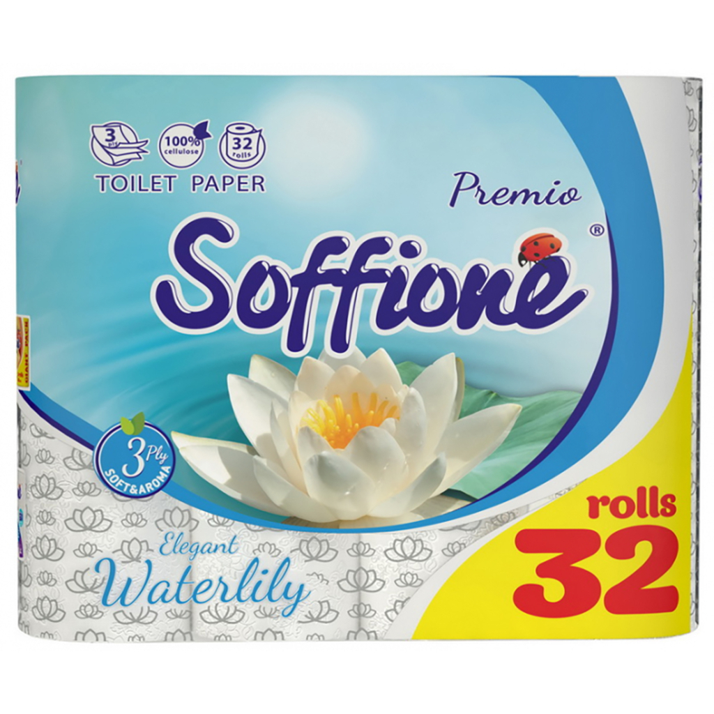 Туалетний папір Soffione Premio Elegant Waterlily 3 шари 32 рулони (4820003837047) - зображення 1