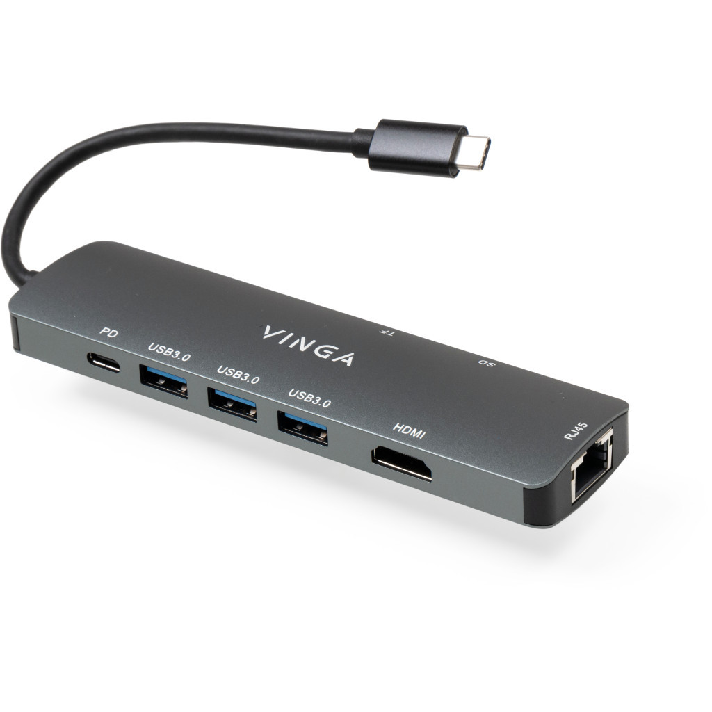 Концентратор Vinga USB-C 3.1 to HDMI+RJ45_1Gbps+3xUSB3.0+SD/TF+PD100W (VHYC8) - зображення 8