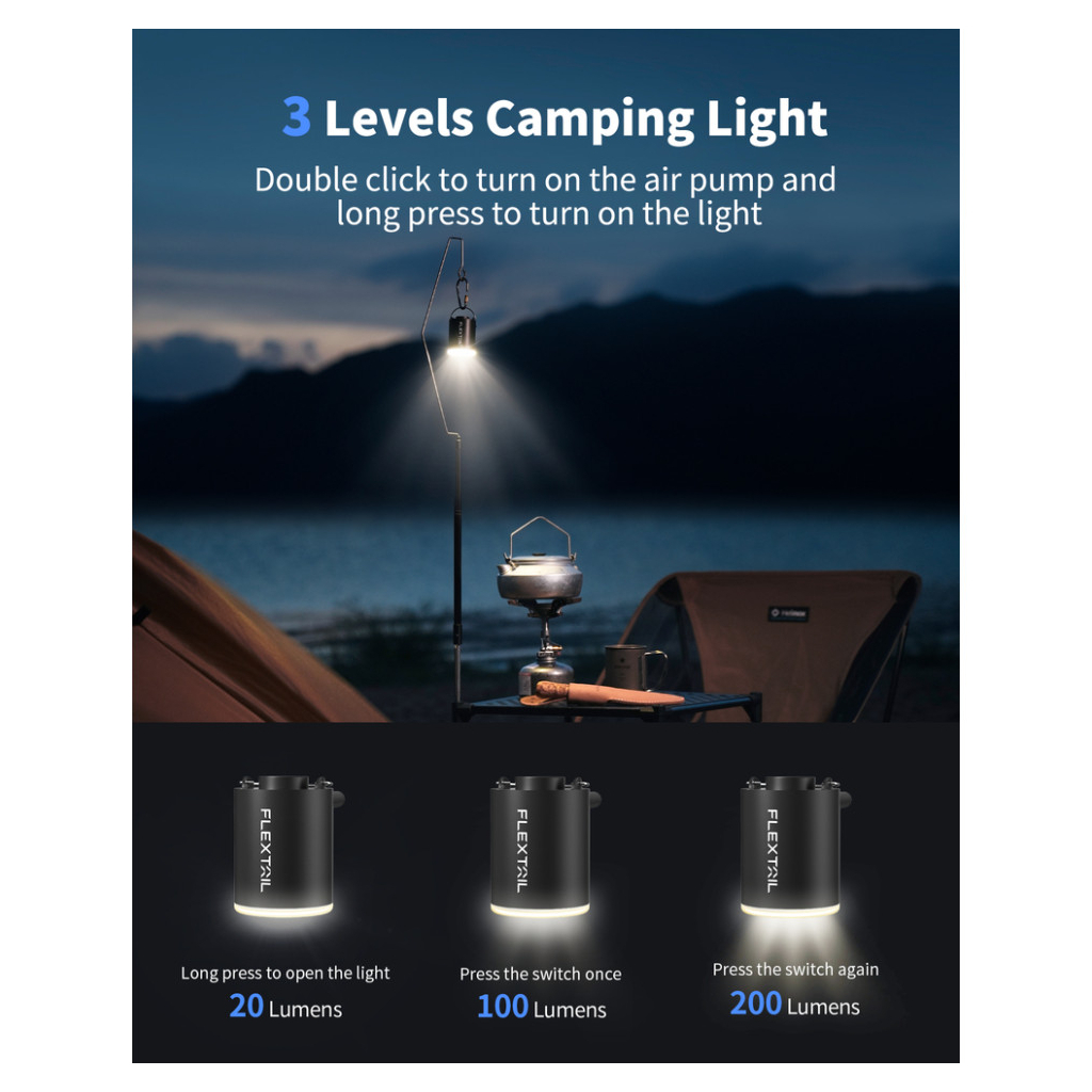 Насос для надувних меблів Flextail Tiny Pump Х з функцією ліхтаря, чорний (6975755964355) - picture 6