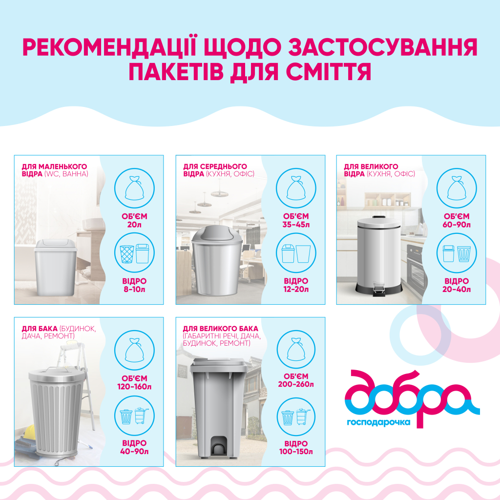 Пакети для сміття Добра Господарочка Із затяжками Колекція Вибійка Біло-фіолетові 35 л 15 шт. (4820086524056) - зображення 3