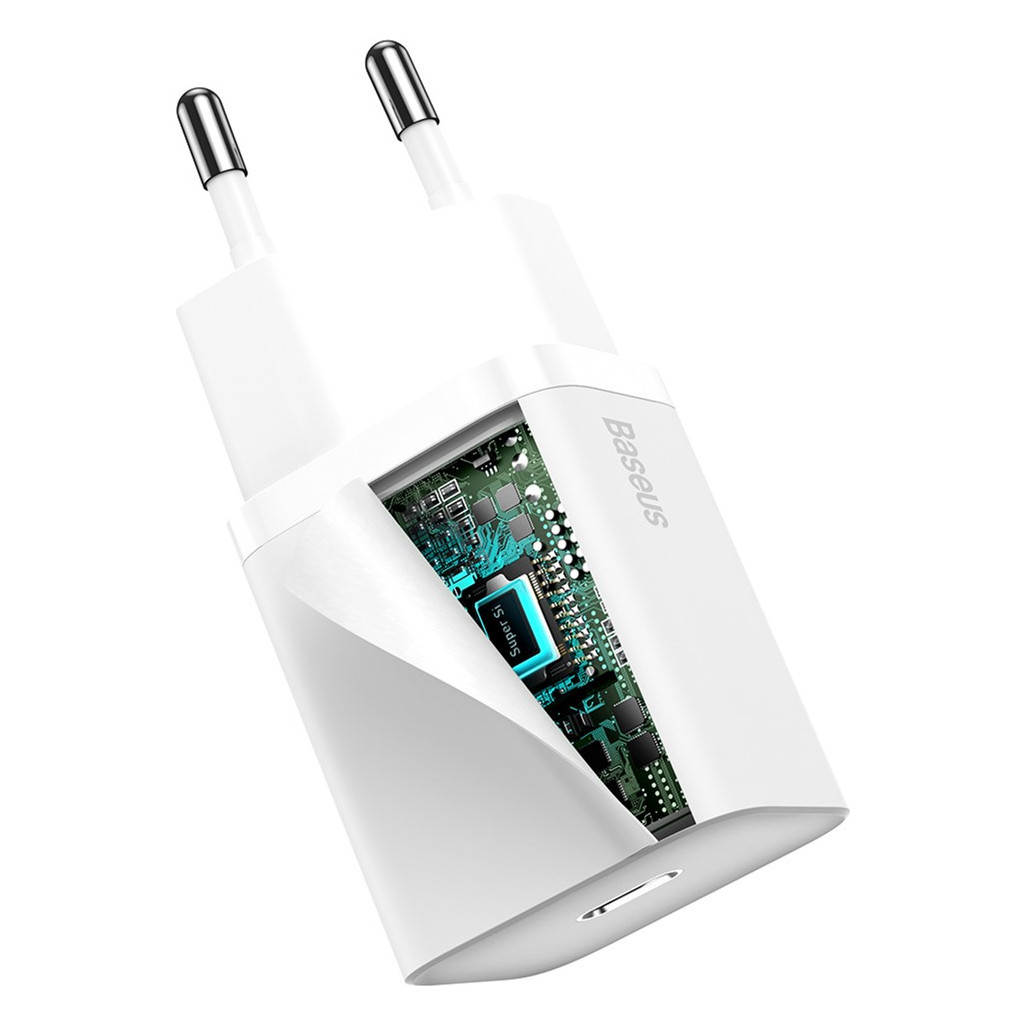 Зарядний пристрій Baseus Super Si 1C 20W With Simple Wisdom Data Cable Type-C/iP White (TZCCSUP-B02) - зображення 4