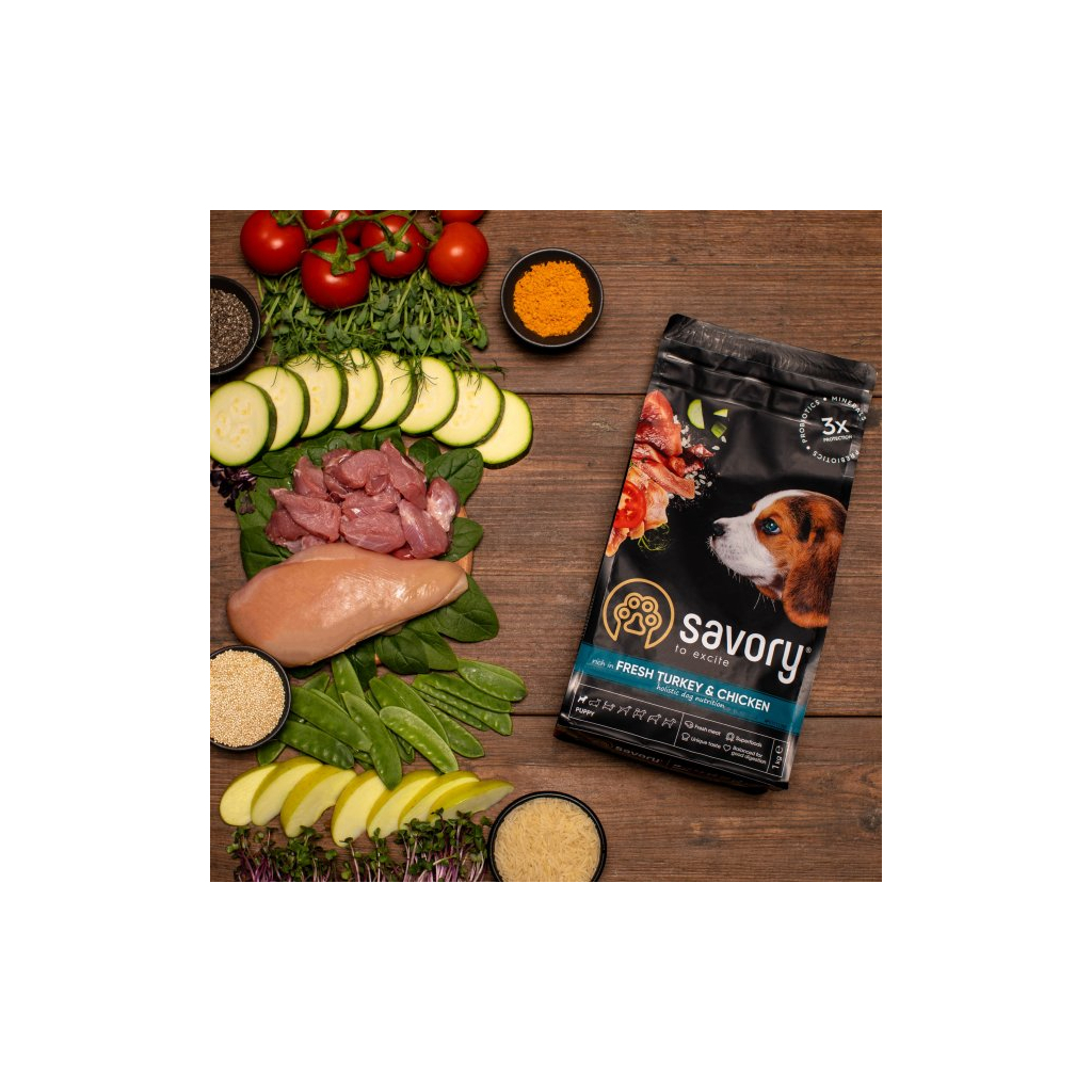 Сухий корм для собак Savory Puppy rich in Fresh Turkey and Chicken 3 кг (4820232630297) - зображення 6