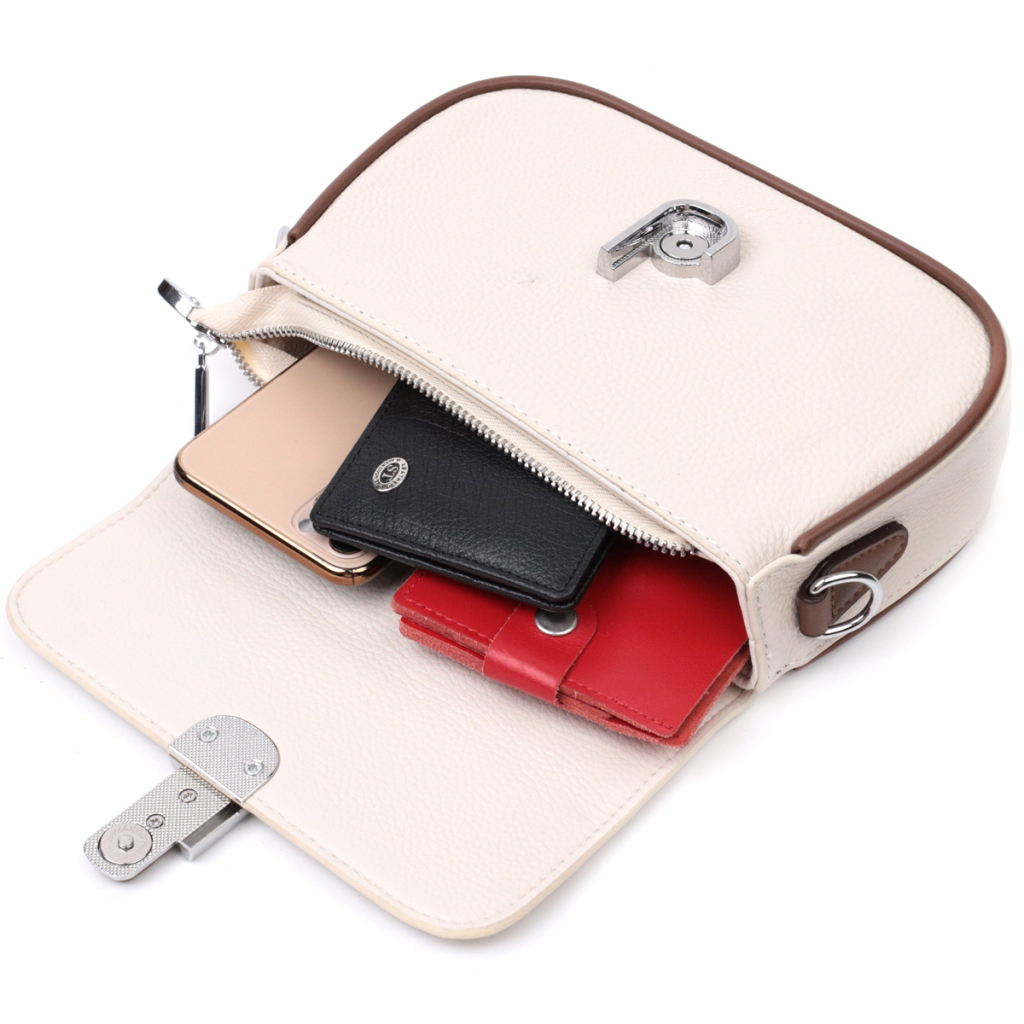 Сумка Vintage Напівкругла жіноча з магнітом-застібкою з натуральної шкіри Біла (22439) - зображення 8