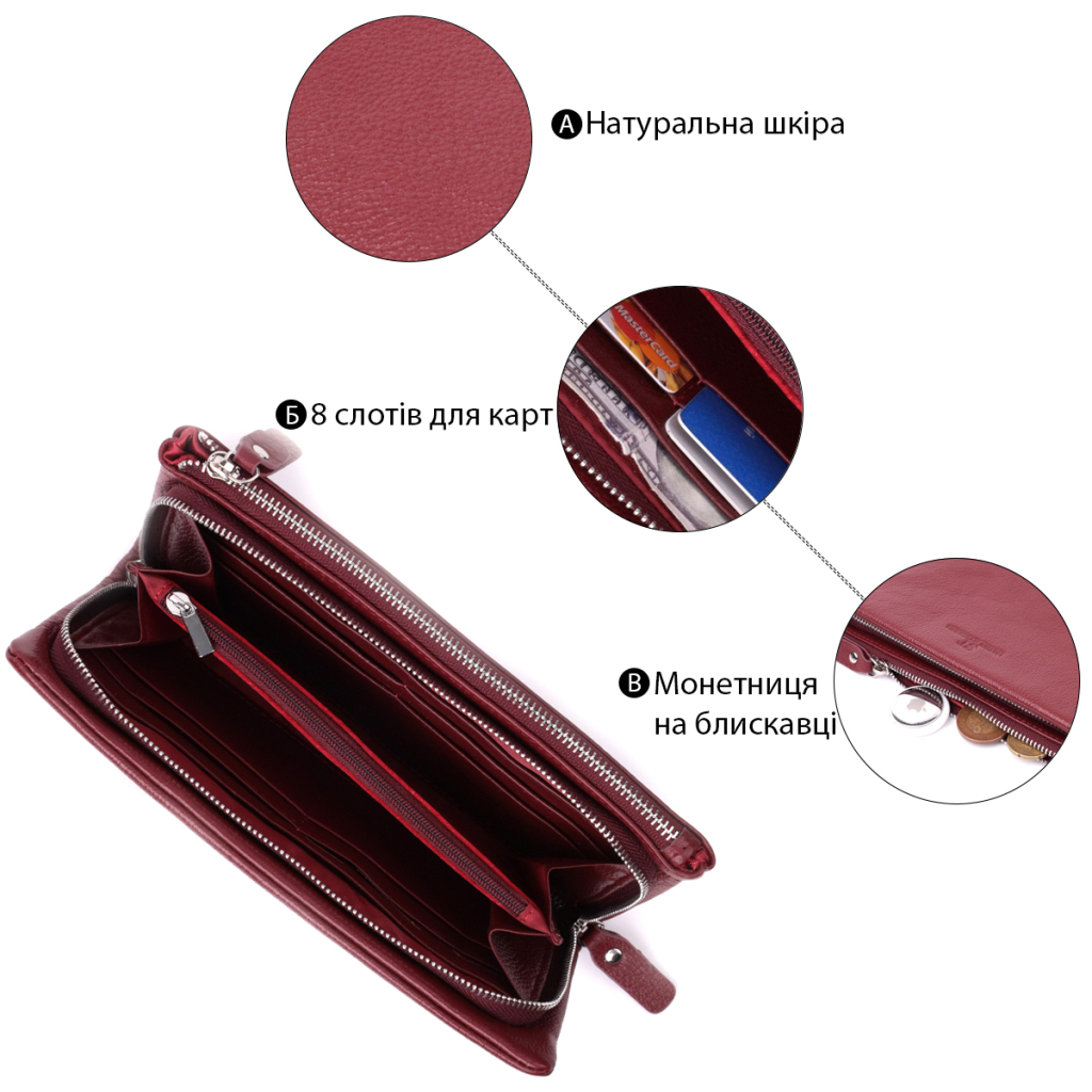 Гаманець ST Leather З натуральної шкіри Бордовий (22528) - зображення 4