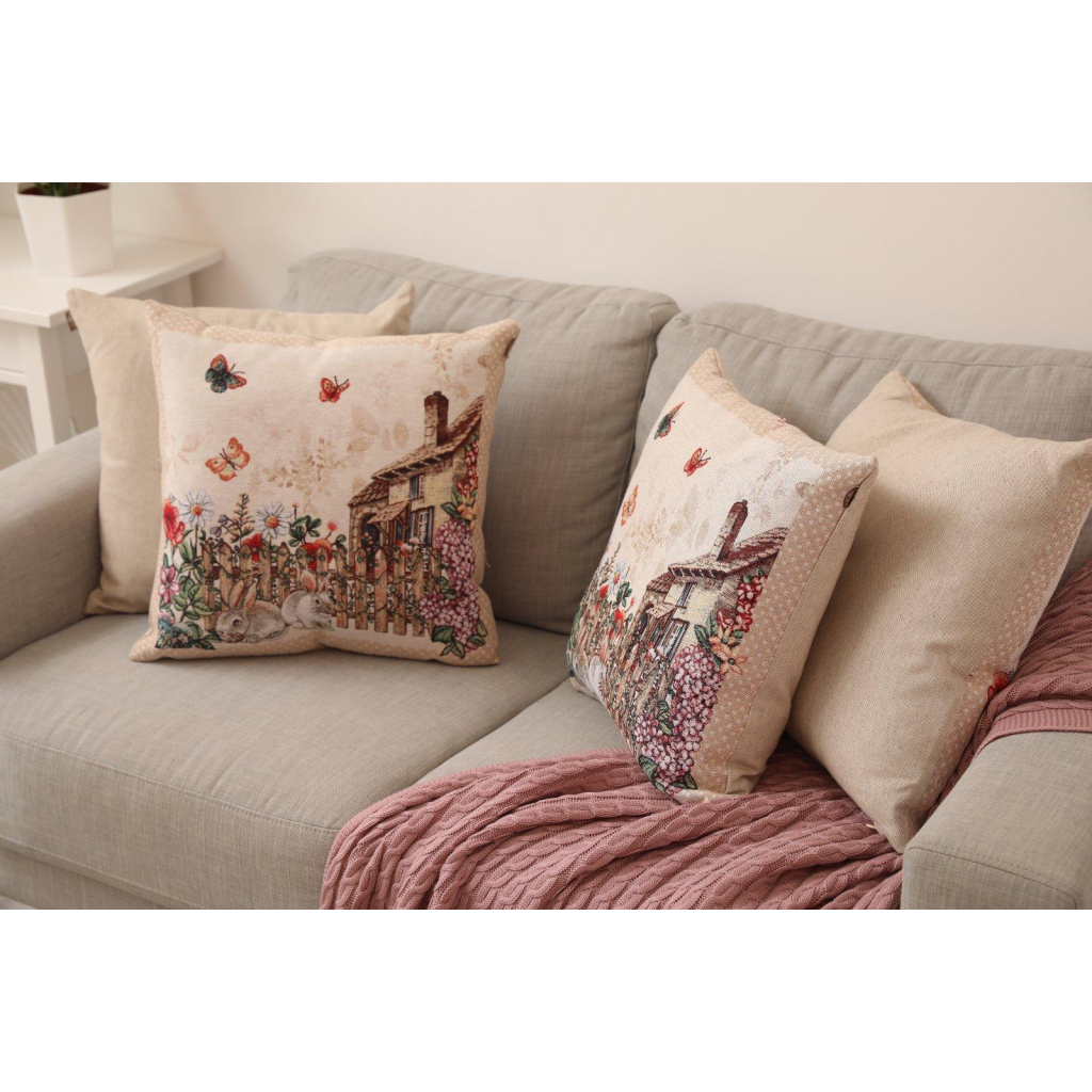 Подушка Прованс гобеленова декоративна Alicia хатинка та кролики 45х45 см (026041) - зображення 3