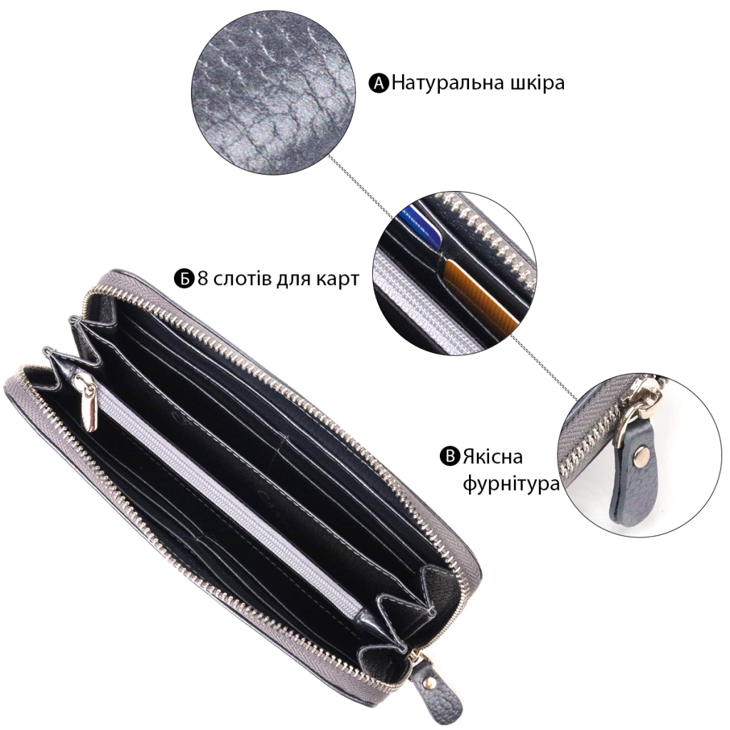Гаманець Canpellini З натуральної шкіри флотар Сірий (21622) - зображення 4
