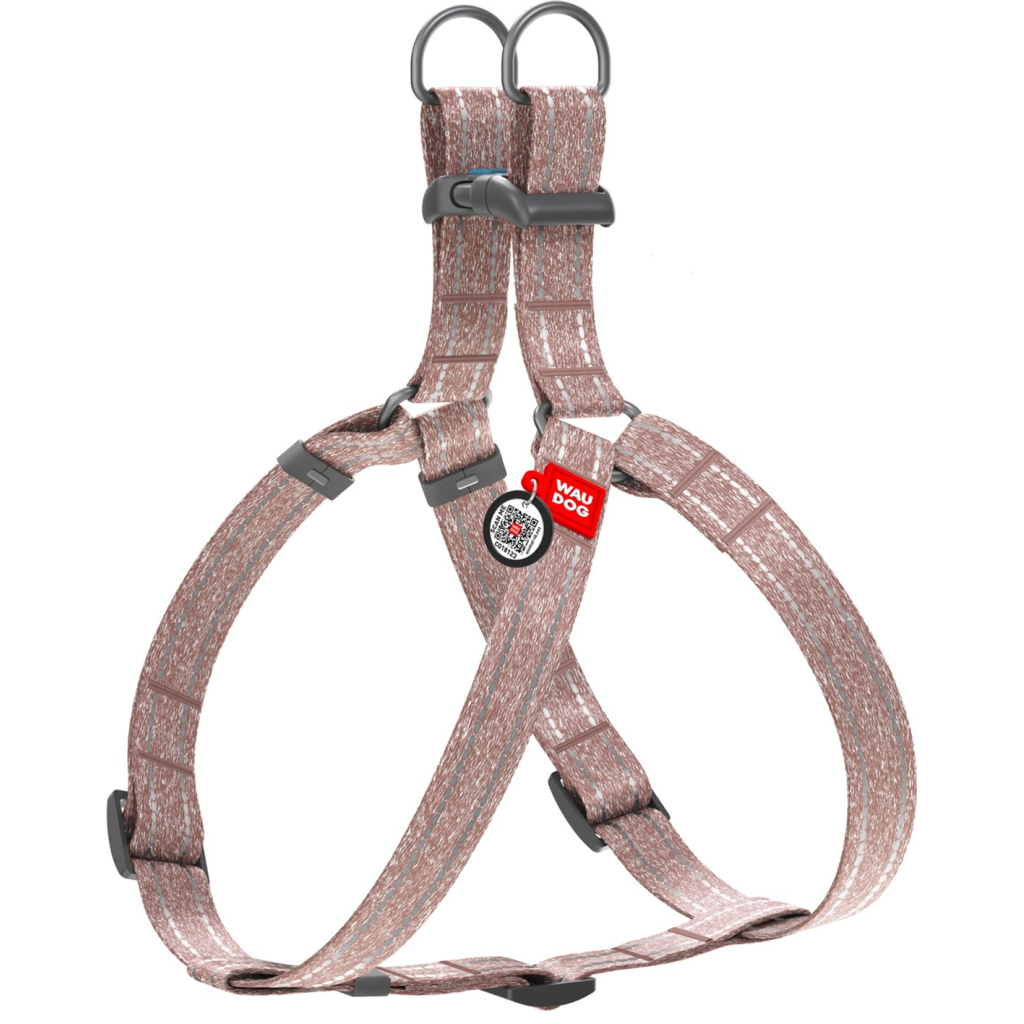 Шлея для собак WAUDOG Re-cotton з QR-паспортом М коричнева (03326) - зображення 1