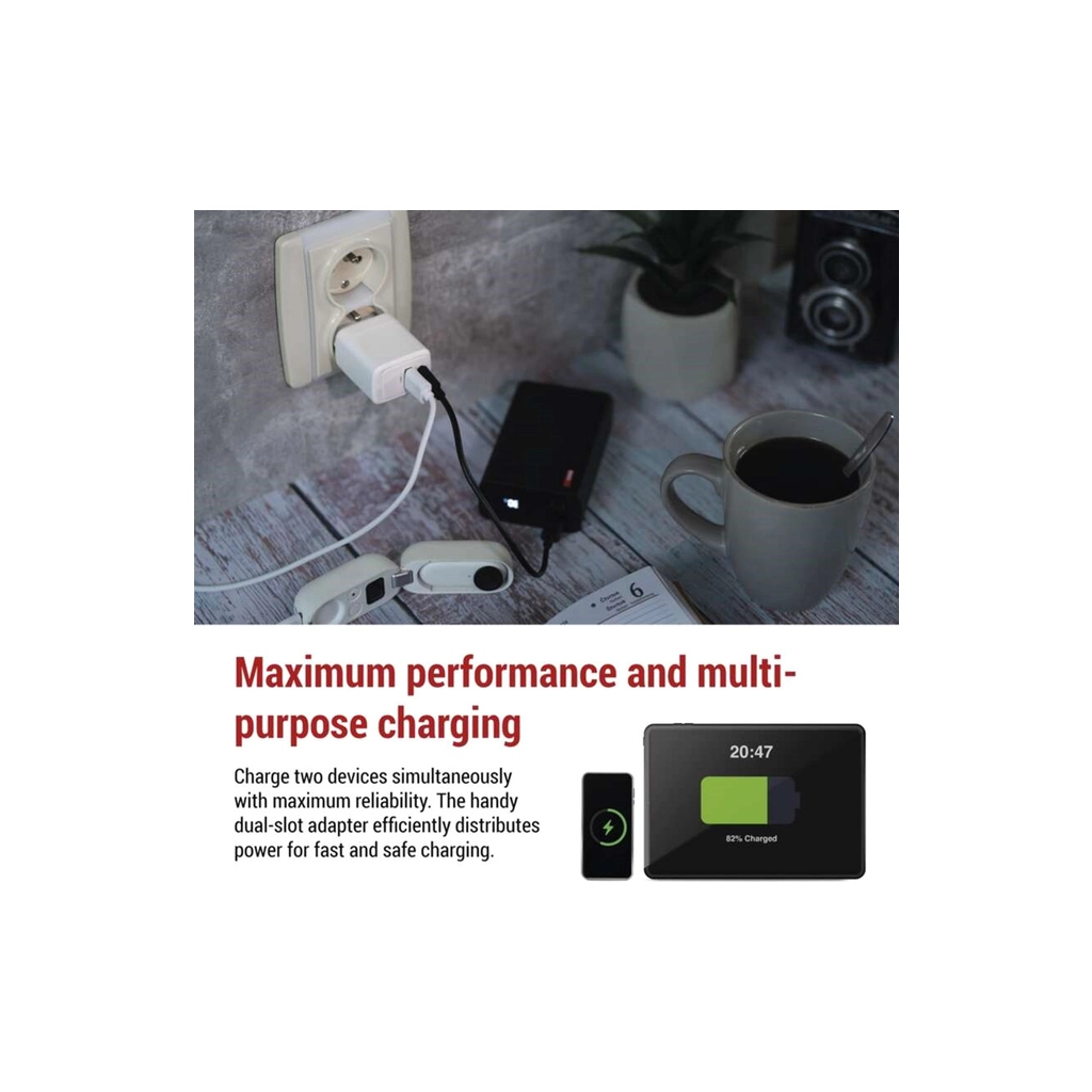 Зарядний пристрій EMOS V02G20 1xUSB-A + 1xUSB-C PD20W GaN (V02G20) - зображення 4