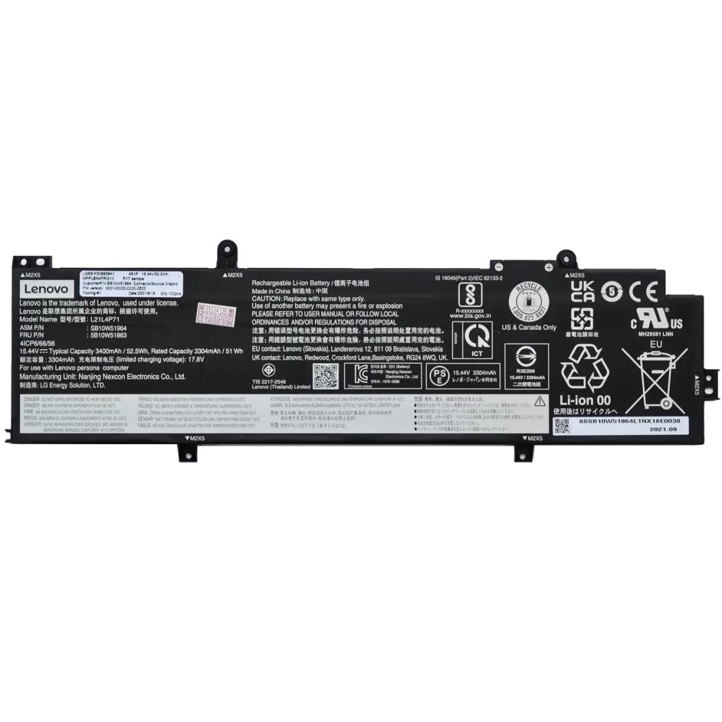 Акумулятор до ноутбука Lenovo ThinkPad T14, P14s (3rd Gen) L21L4P71, 3440mAh (52.5Wh), 4cell, 15.44V, Li-ion (A47791) - зображення 1