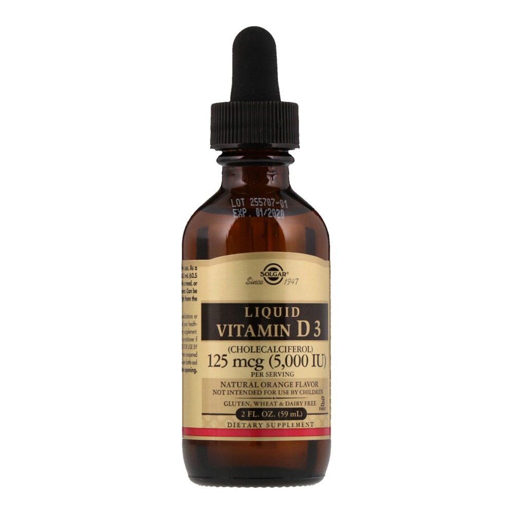Вітамін Solgar Вітамін D3, Liquid Vitamin D3, 5000 Ме, 59 мл. (Апельсиновий (SOL-32048) - зображення 1