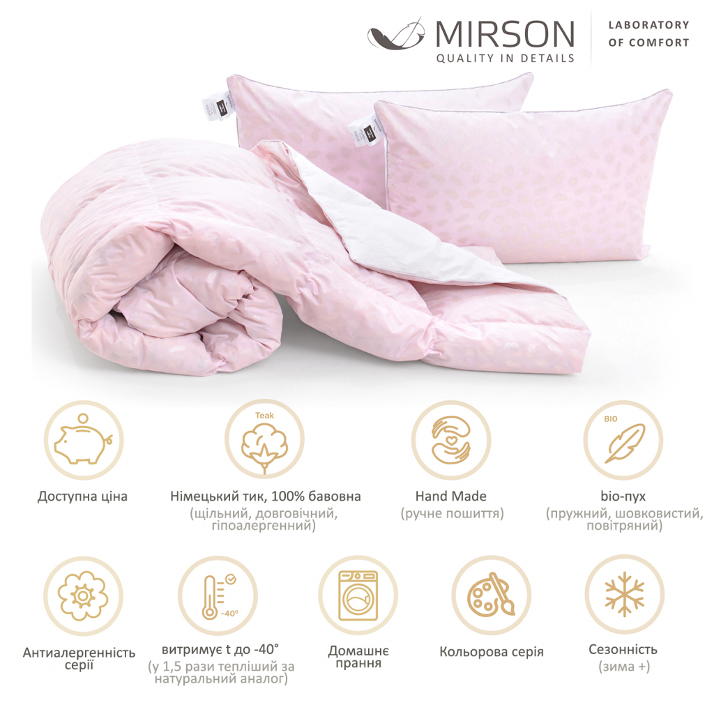 Ковдра MirSon Набір №2171 Bio-Pink Зима 90% пух 140х205 + подушки (2200003022452) - зображення 2