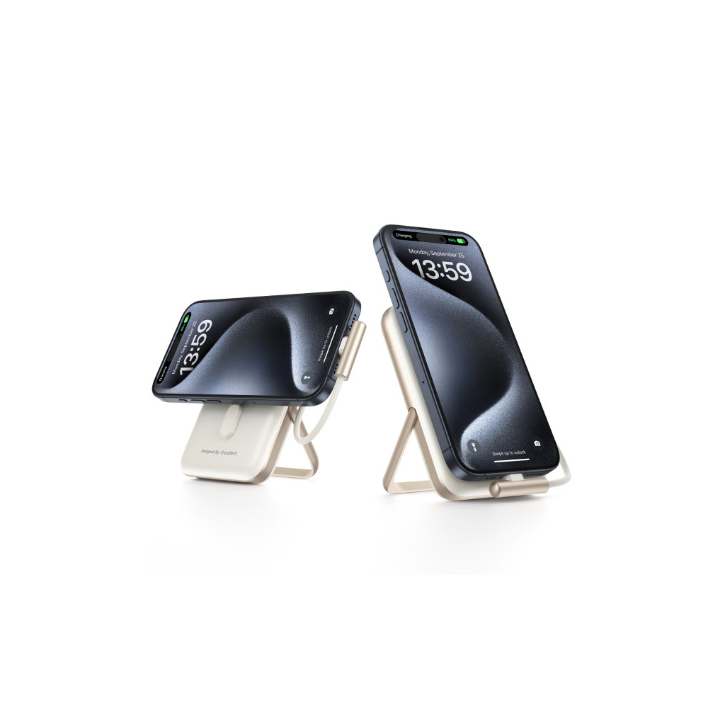 Батарея універсальна Choetech Magnetic Wireless 10000mAh 20W, PD, Qi-15W, USB-C In/Out, buid-in cabel, White (B735-CCWH) - зображення 3