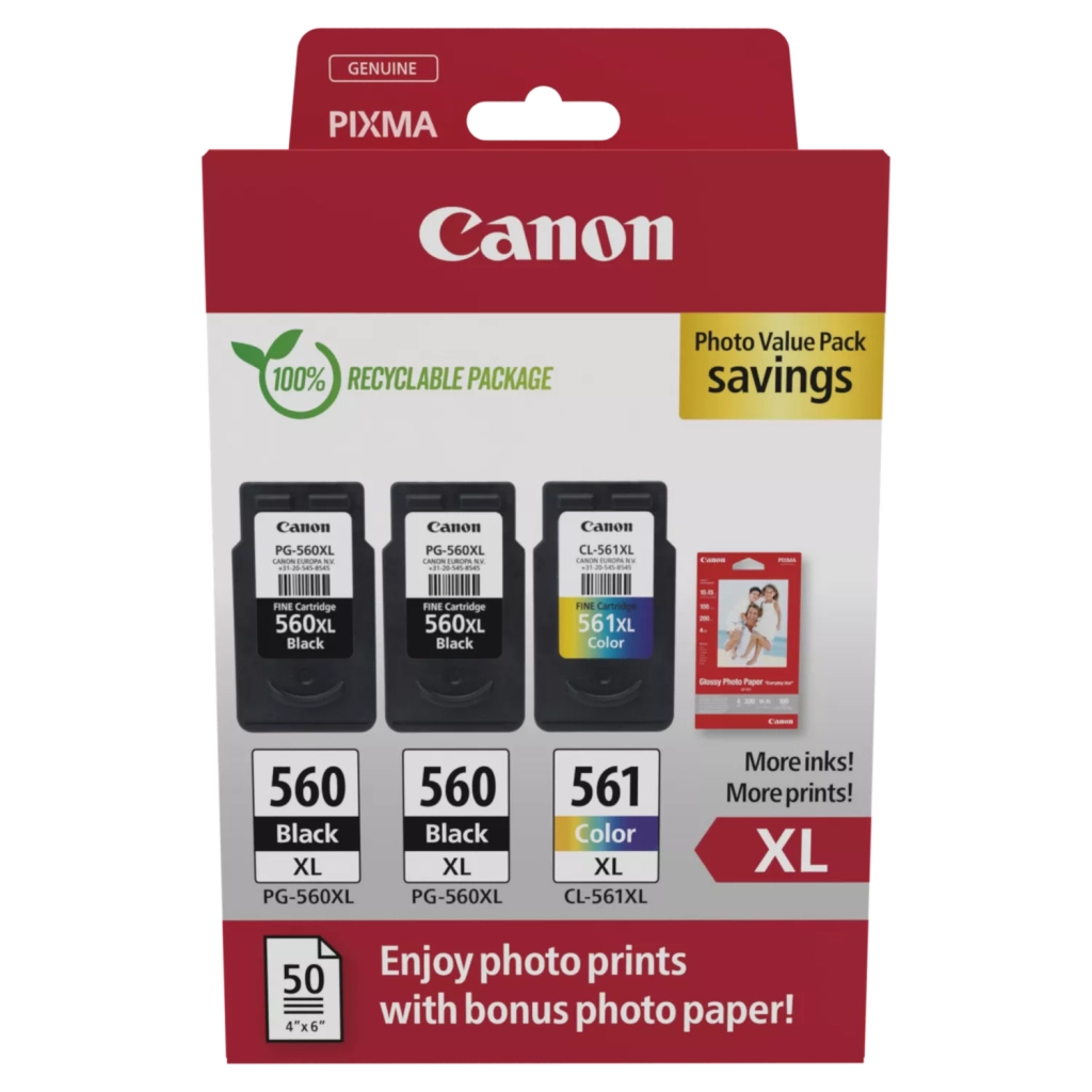 Картридж Canon PG-560/CL-561 XL 2xBK+Color, + Photo Paper, Value Pack (3712C012) - зображення 1