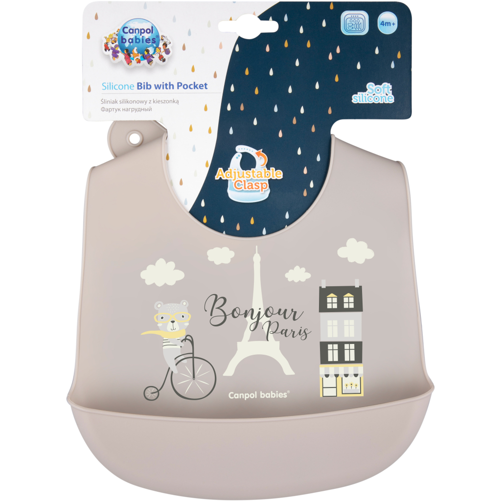 Слинявчик Canpol babies Bonjour Paris силіконовий з кишенькою беж (74/027_bei) - зображення 2