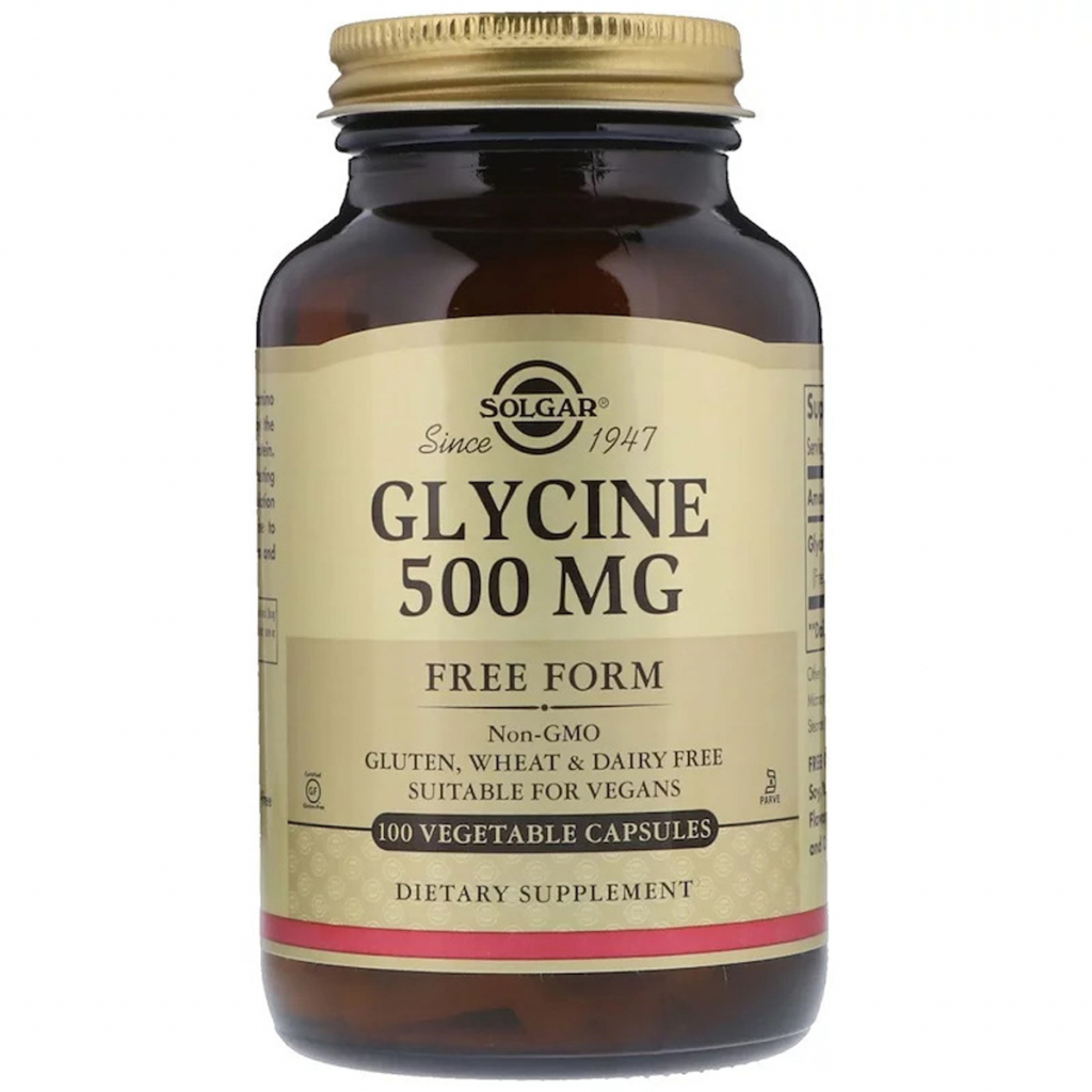 Амінокислота Solgar Гліцін, Glycine, 500 мг, 100 вегетаріанськіх капсул (033984013704) - зображення 1