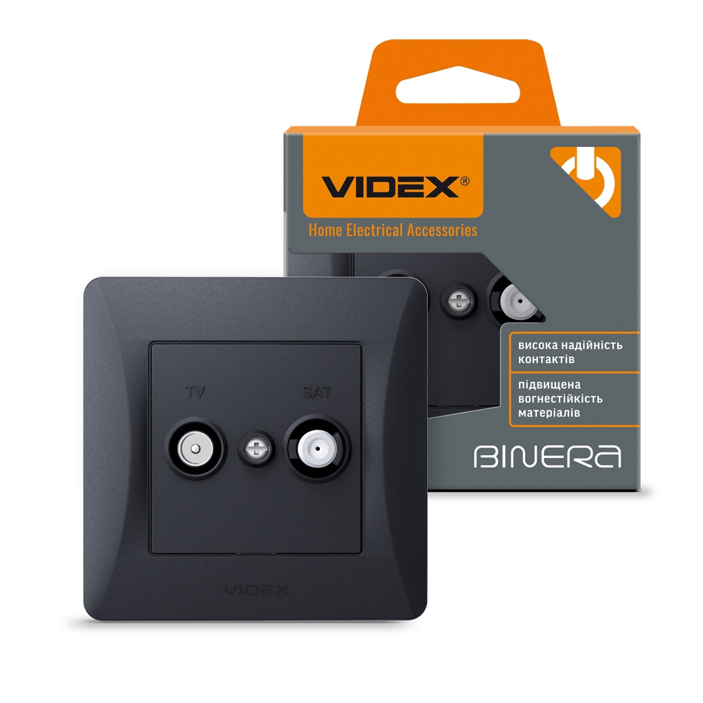 ТВ розетка Videx BINERA TV одинарна телевізійна чорні (VF-BNSK2TVSATE-BG) - изображение 4