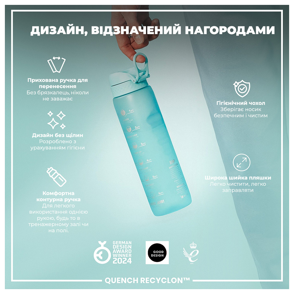 Пляшка для води ION8 OneTouch Times To Drink 1000 мл BPA Free, Sonic Blue (I8RF1000PBMOT2) - зображення 4