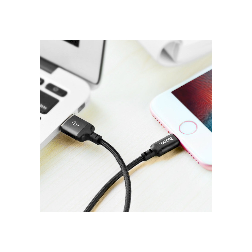 Дата кабель USB 2.0 AM to Lightning 1.0m 2A nylon X14 black HOCO (6957531062820) - зображення 10