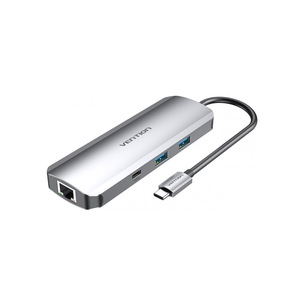 Концентратор VENTION USB3.1 Type-C --> HDMI/USB 3.0x2/RJ45/USB-C/SD/TF/TRRS 3.5mm (TOMHB) - зображення 1